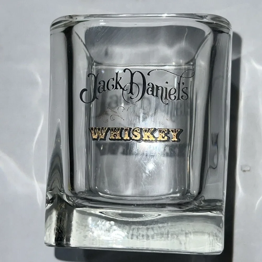 Jack Daniels Whiskey Square Rocks Glasses Black & Gold Graphics Set of 3 New